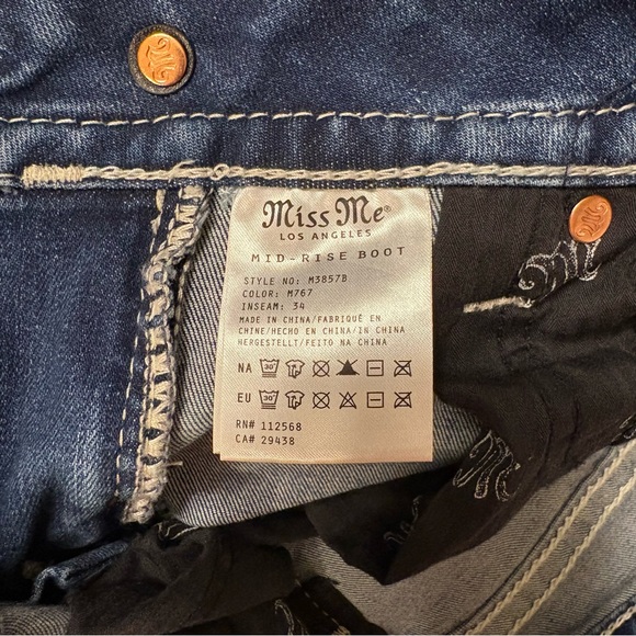 Miss Me Cow Print & Turquoise Bling Bootcut Jeans 28x34 NWT - Picture 10 of 11